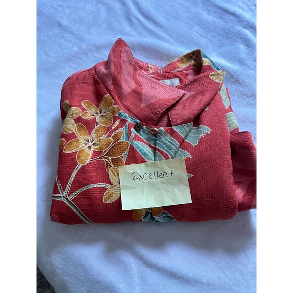 Tommy Bahama Mens Red Hawaiian Floral Silk Button-Up Shirt Large Short Sleeve - Picture 10 of 10